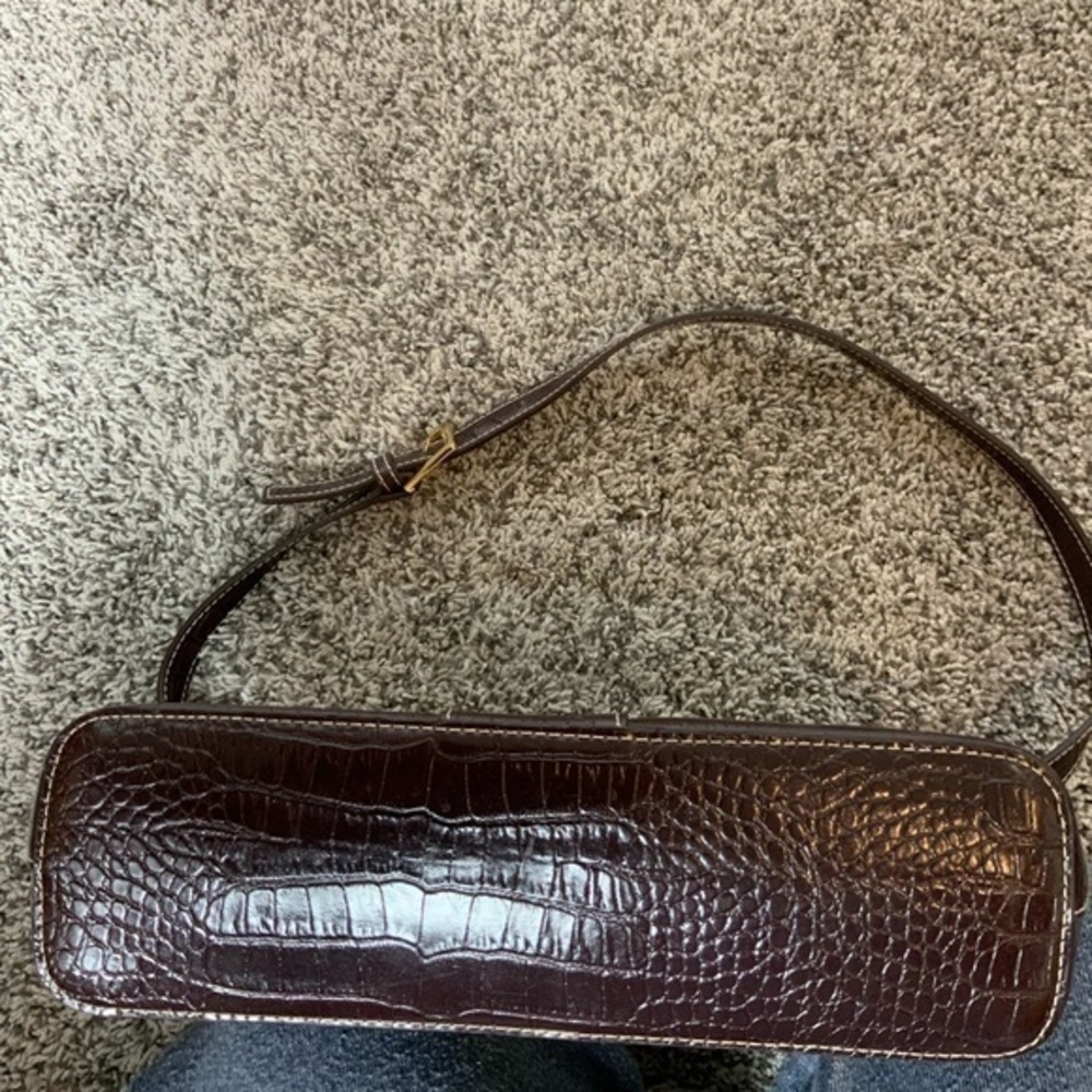 Etienne Aigner Linen and Faux Leather Croc Embossed Shoulder Bag/Purse Tan/brown - Picture 5 of 15